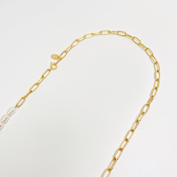 Fresh Water Natural Baroque Pearls 18K Real Gold Plated Paperclip Necklace - Picture 6 of 9